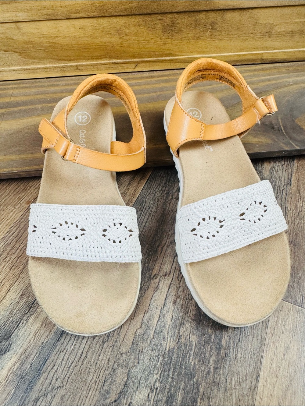 Cat & Jack White Crochet and Tan Strap Girls' Sandals